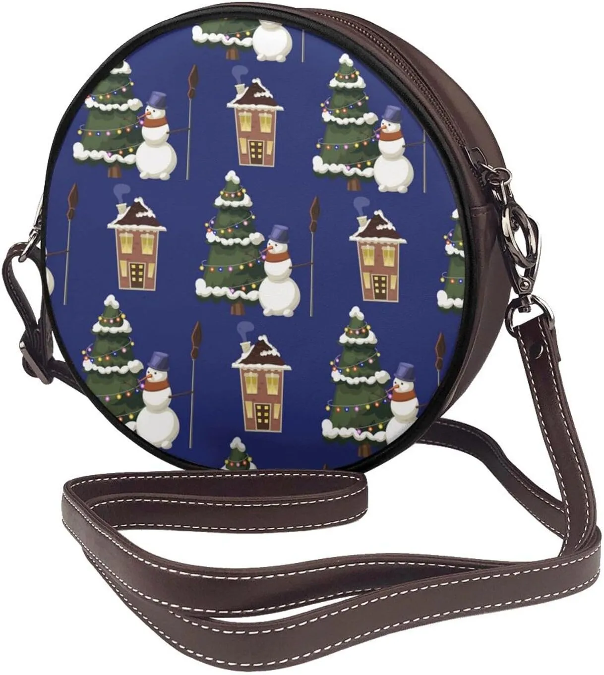 Vintage PU Leather Crossbody Purse Satchel, Small Cute Crossbody Round Bags for Women Sling Shoulder Bag