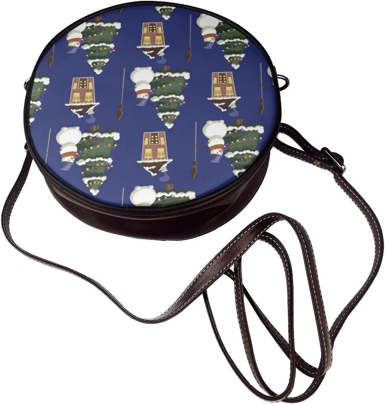 Vintage PU Leather Crossbody Purse Satchel, Small Cute Crossbody Round Bags for Women Sling Shoulder Bag