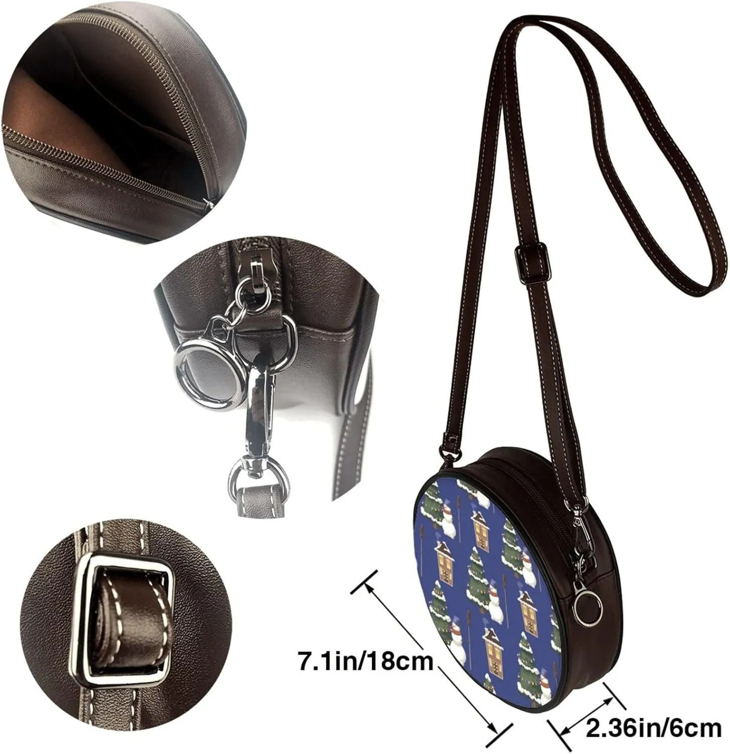 Vintage PU Leather Crossbody Purse Satchel, Small Cute Crossbody Round Bags for Women Sling Shoulder Bag