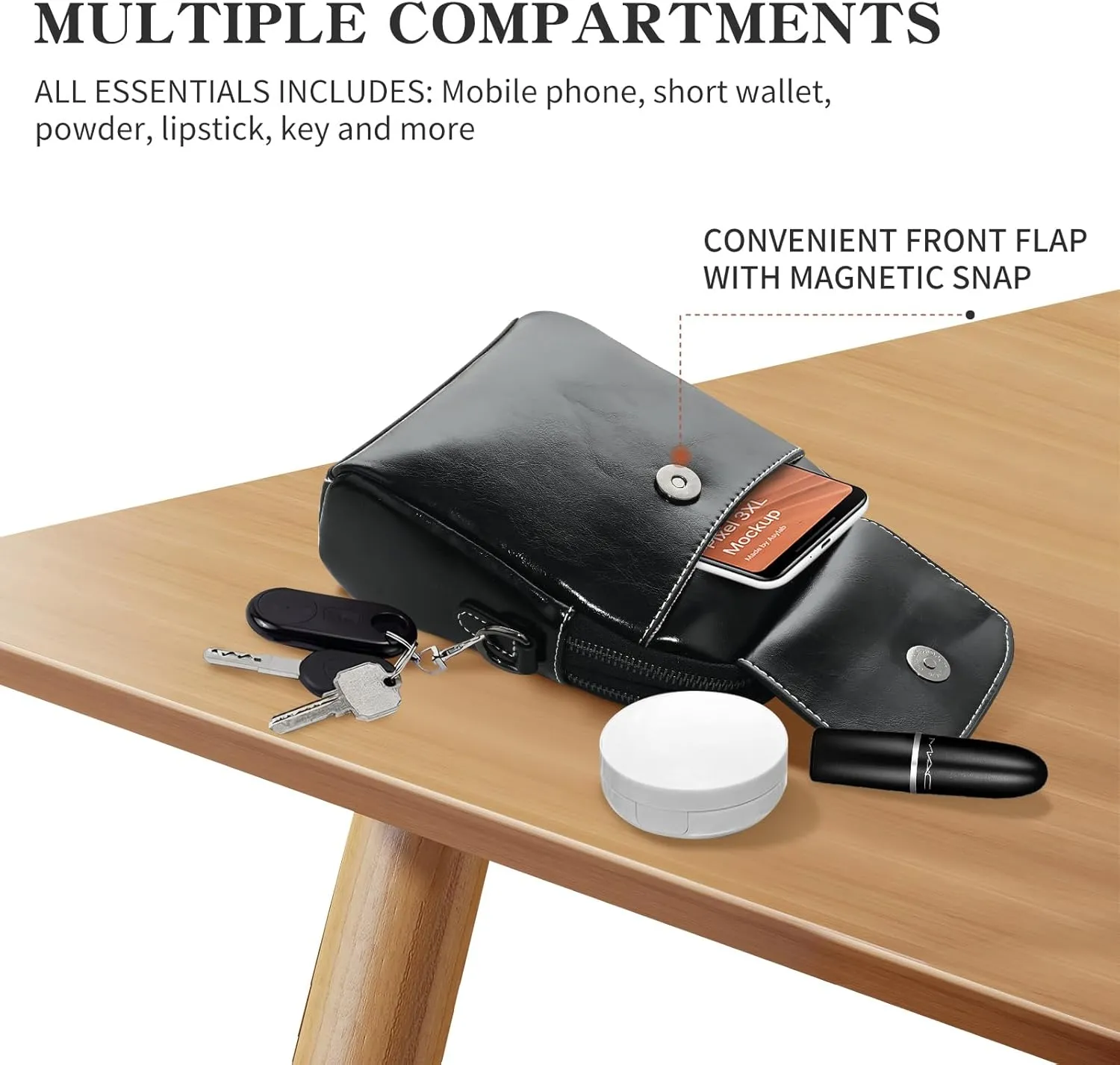 Vintage Small Crossbody Bags for Women Trendy, Leather Triple Compartment Phone Wallet Purse with Adjustable Strap
