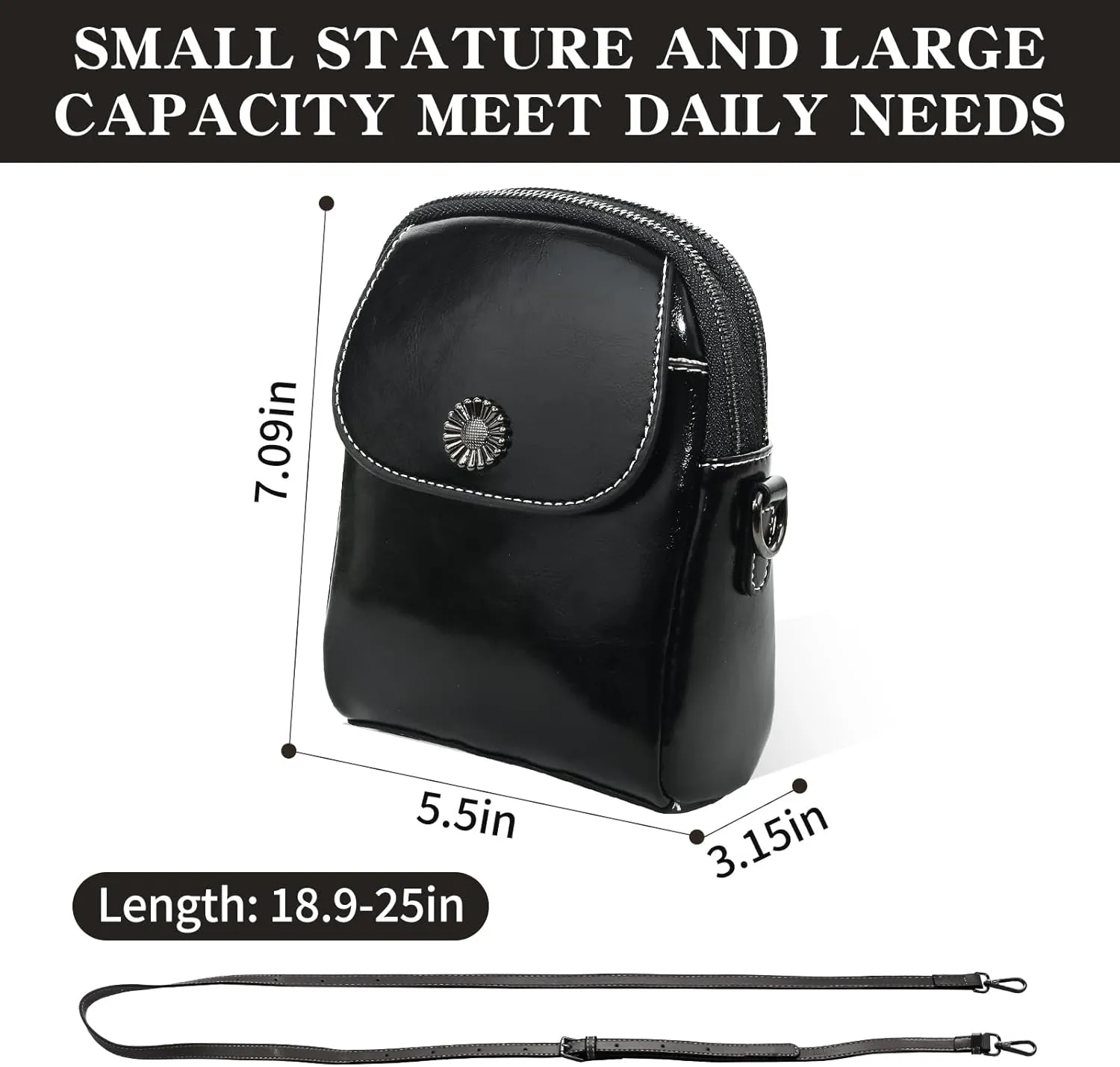 Vintage Small Crossbody Bags for Women Trendy, Leather Triple Compartment Phone Wallet Purse with Adjustable Strap