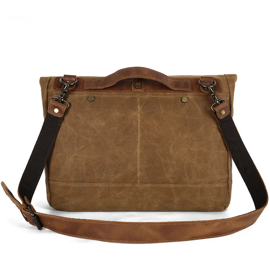 Vintage Waxed Canvas Messenger Bag with Leather Strap