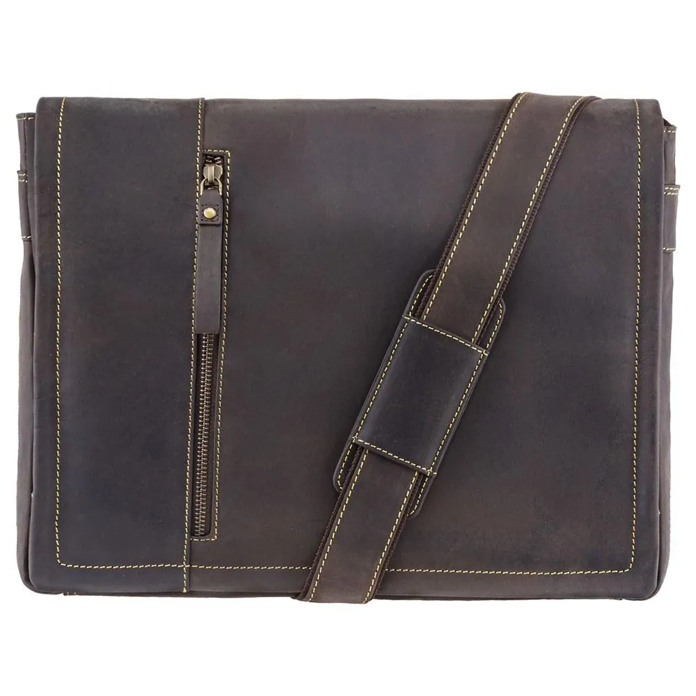 Visconti Foster Large 15.6" Leather Laptop Messenger Bag - Dark Brown