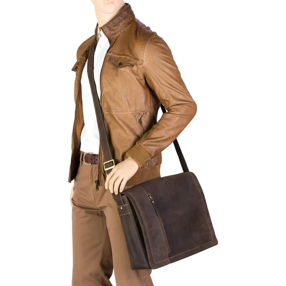 Visconti Foster Large 15.6" Leather Laptop Messenger Bag - Dark Brown