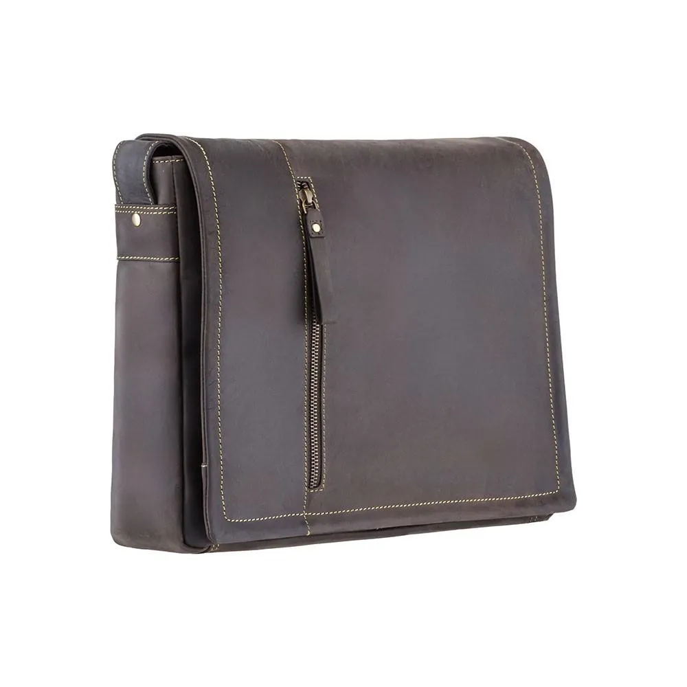 Visconti Foster Large 15.6" Leather Laptop Messenger Bag - Dark Brown