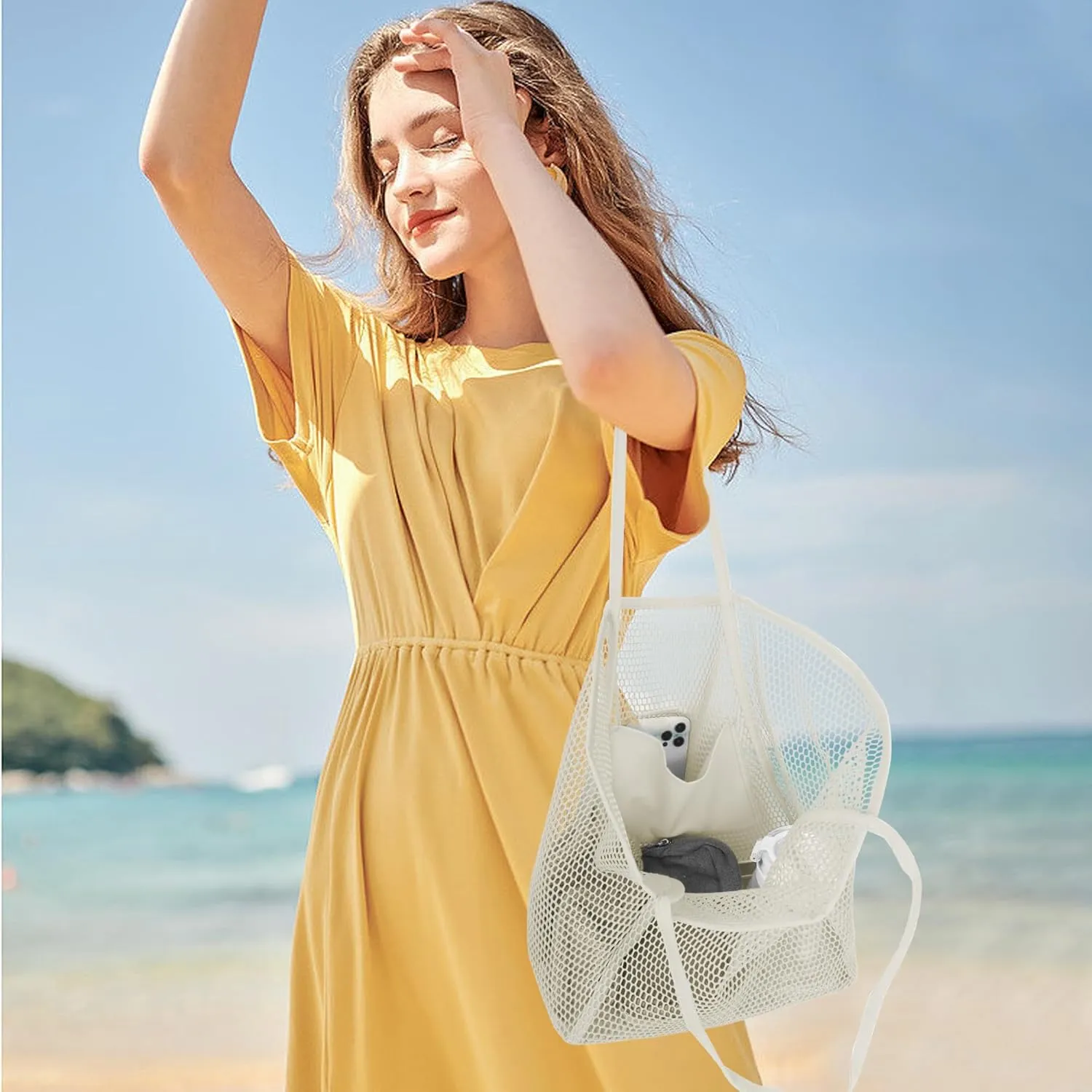 VKIOIP Women Mesh Tote Beach Bag,Shoulder Bag for Vacation，Picnic