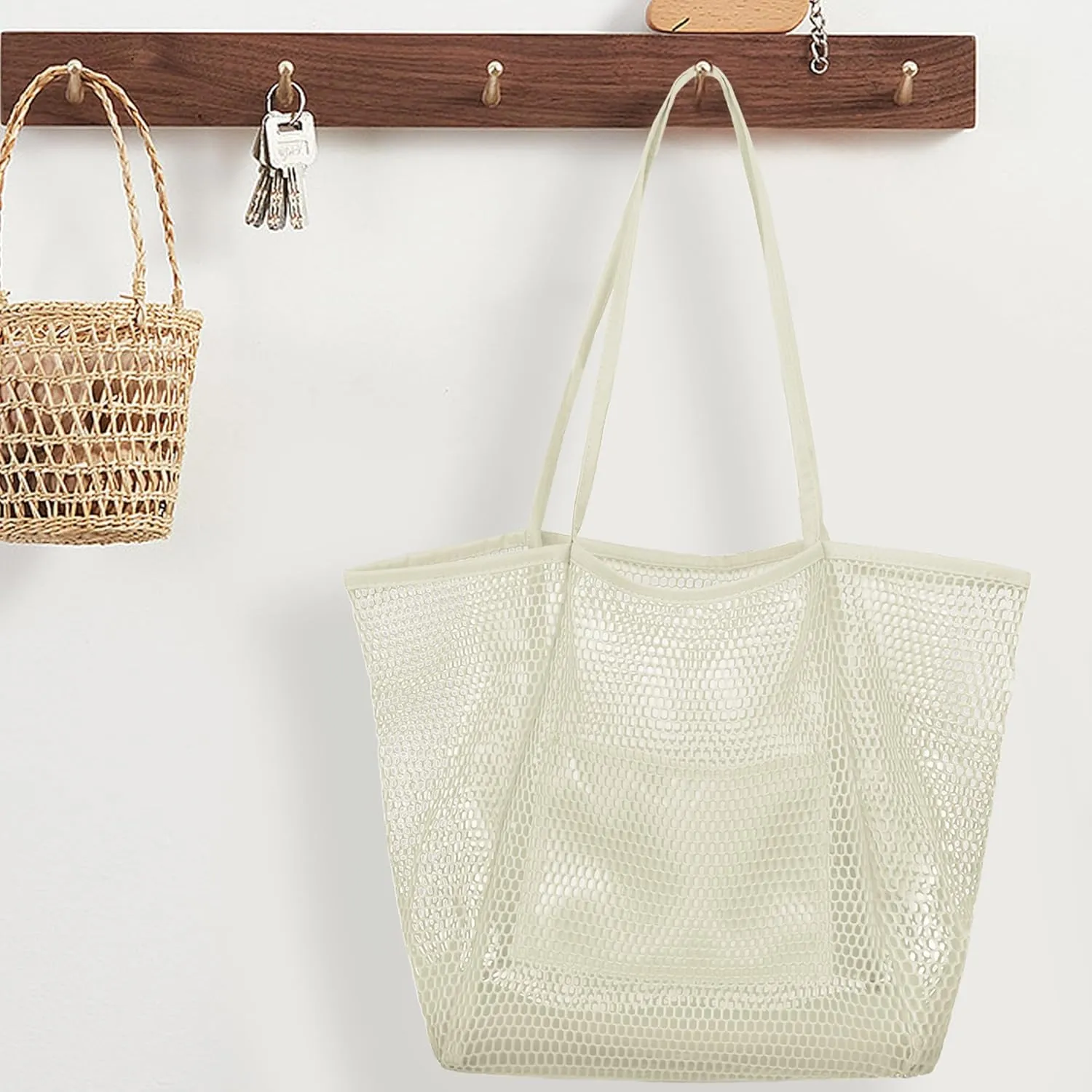 VKIOIP Women Mesh Tote Beach Bag,Shoulder Bag for Vacation，Picnic