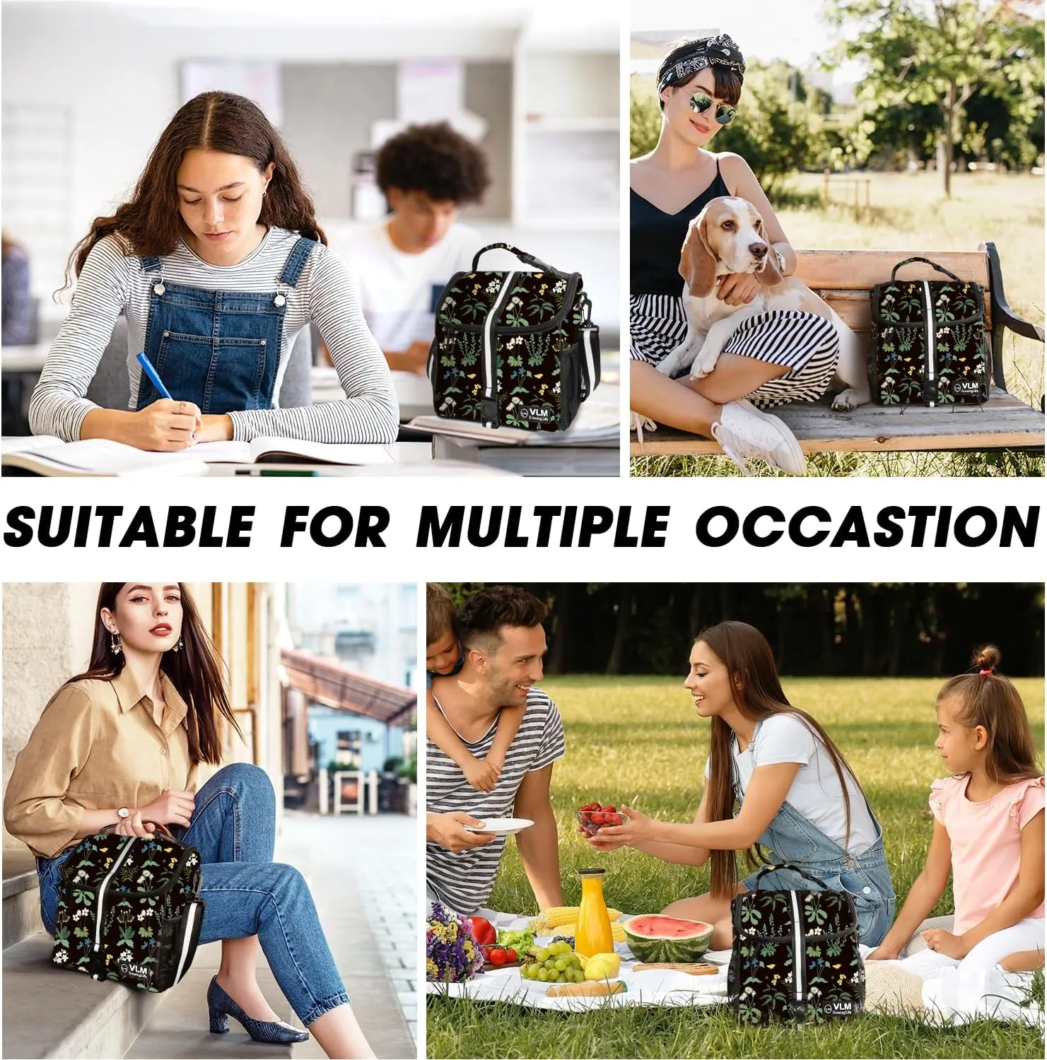 VLM Lunch Box for Women, Insulated Lunch Bag Women with Adjustable Shoulder Strap, Cute Lunch Tote Bag for Work,Picnic,Camping