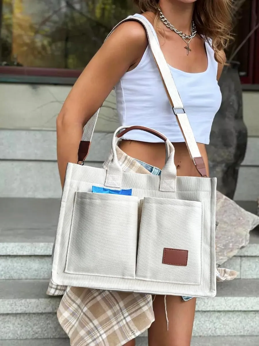 VODIU Canvas Tote Bag for Women,Laptop Bag Work Tote Bag Women Crossbody Purse Handbag Shoulder Travel Messenger Gym Tote