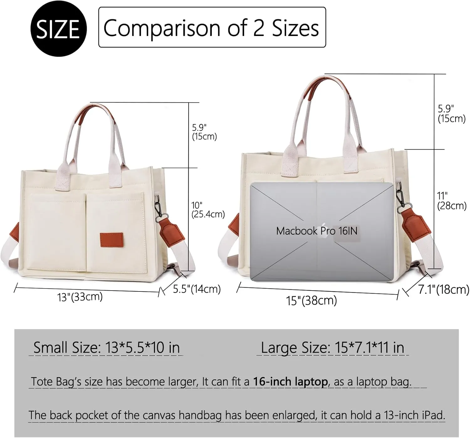 VODIU Canvas Tote Bag for Women,Laptop Bag Work Tote Bag Women Crossbody Purse Handbag Shoulder Travel Messenger Gym Tote