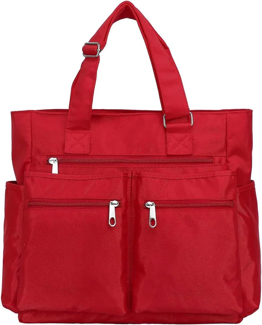 VOLGANIK ROCK Canvas Tote Bag Waterproof Nylon Multi Pocket Shoulder Bags Laptop Work Bag Teacher Purse Handbag for Women Men