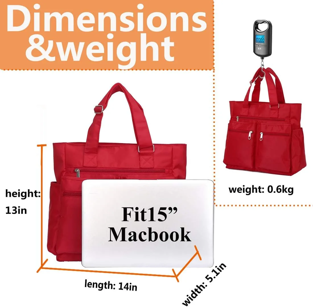 VOLGANIK ROCK Canvas Tote Bag Waterproof Nylon Multi Pocket Shoulder Bags Laptop Work Bag Teacher Purse Handbag for Women Men