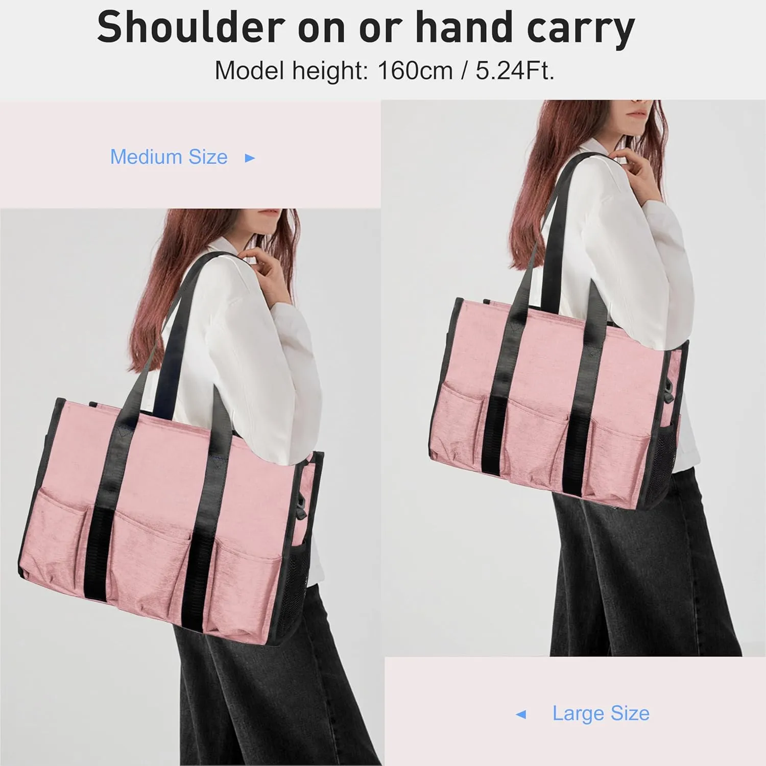 VOLGANIK ROCK Tote Bag with Compartments, Large Multi Pockets Tote Bag for Women & Men Work Tote Bags with Zipper