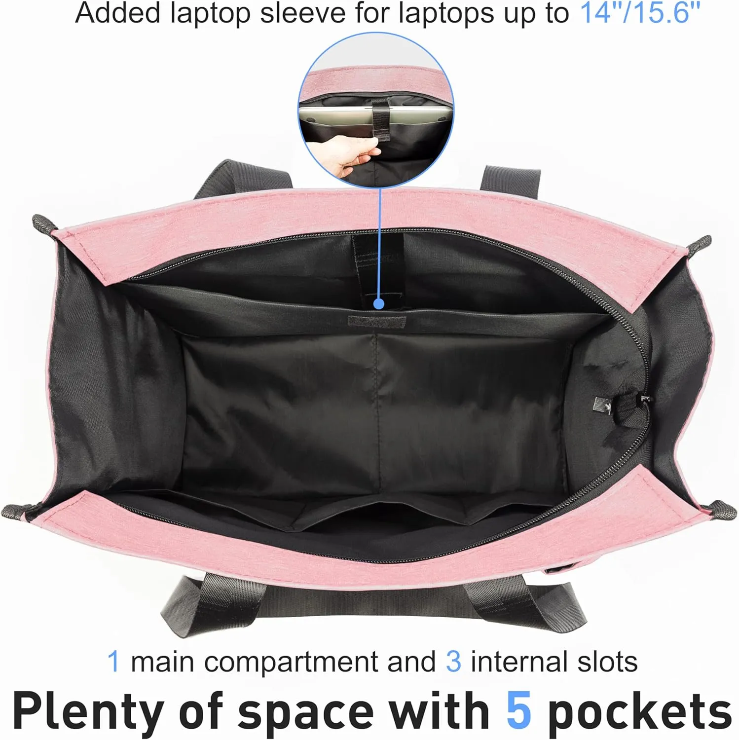 VOLGANIK ROCK Tote Bag with Compartments, Large Multi Pockets Tote Bag for Women & Men Work Tote Bags with Zipper