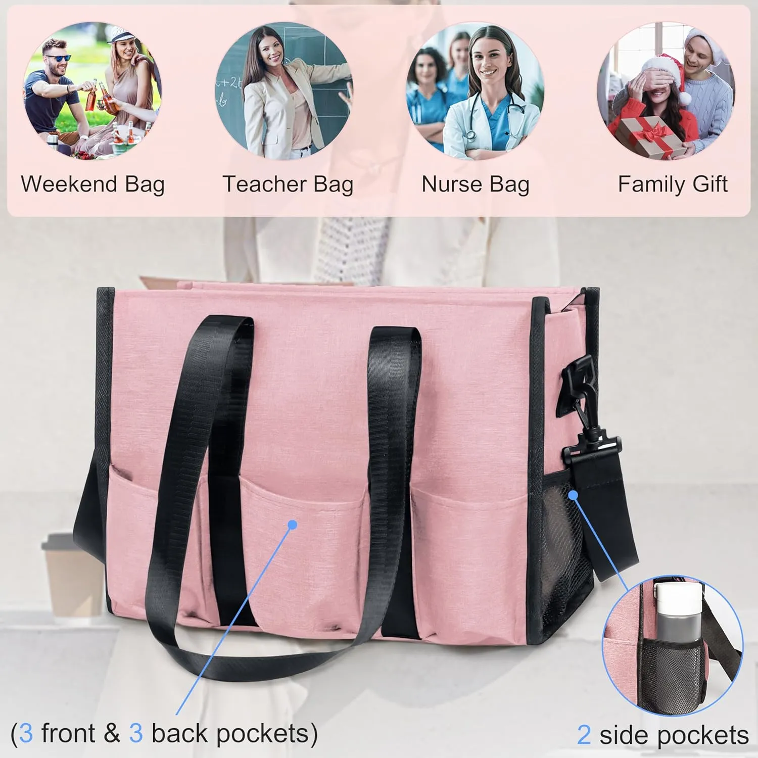 VOLGANIK ROCK Tote Bag with Compartments, Large Multi Pockets Tote Bag for Women & Men Work Tote Bags with Zipper