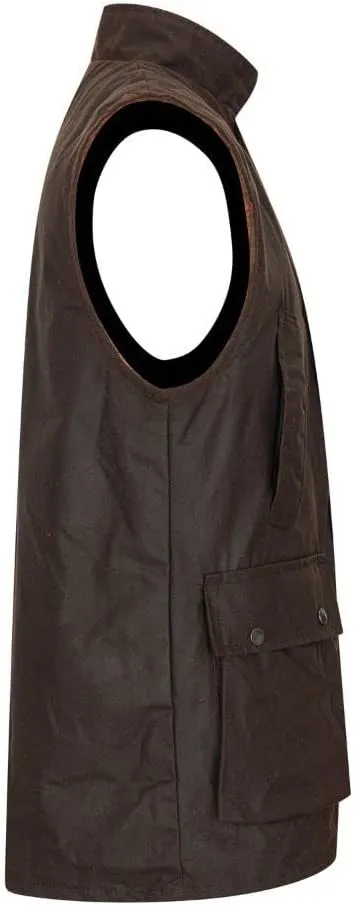Walker and Hawkes Wax Winchester Gilet for Men – Water-Resistant Wax Cotton Bodywarmer with Corduroy Collar and Tartan Lining