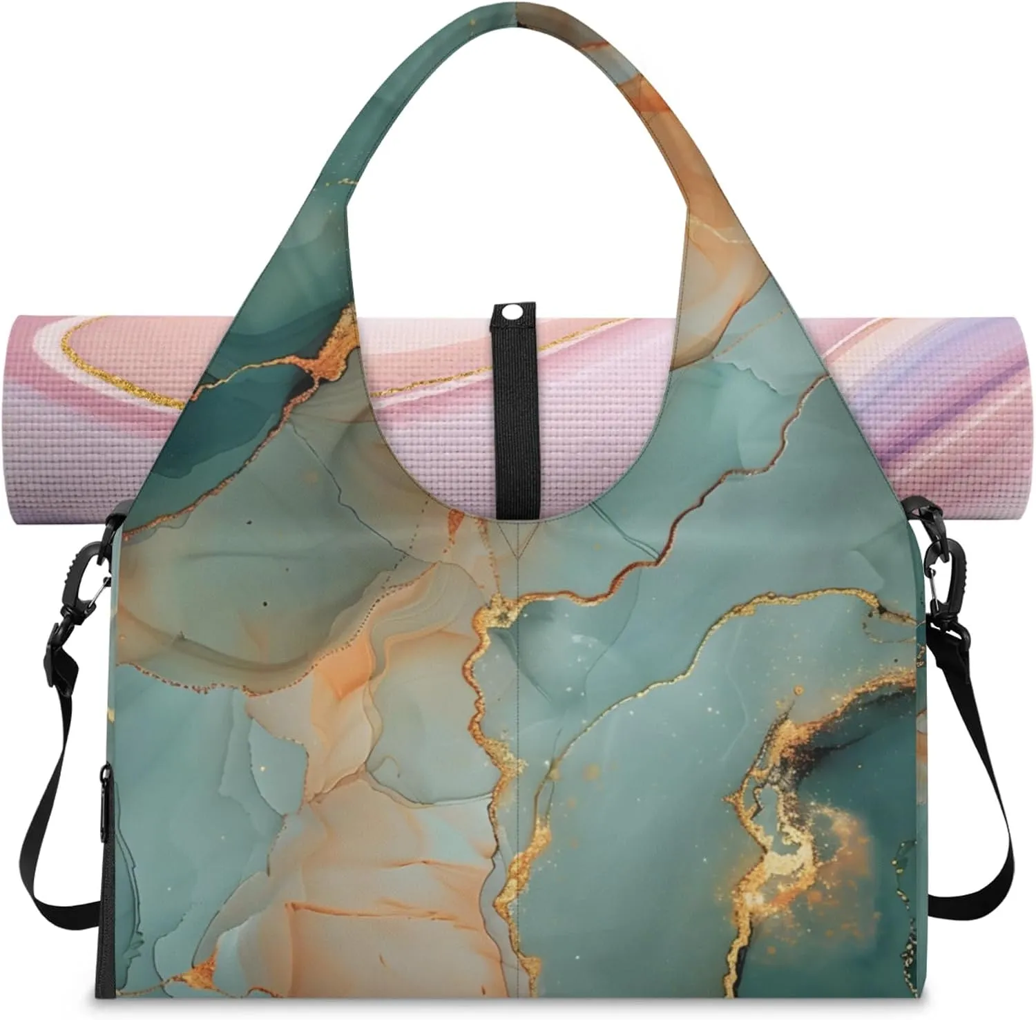 Wallpaper Marble Decor Gym Bag Yoga Mat Tote for Women with Shoes Compartment Lightweight Duffle Travel Carrier Wet Dry Storage Pockets Adjustable Pilates Mats Shoulder Bags for Sport Swim
