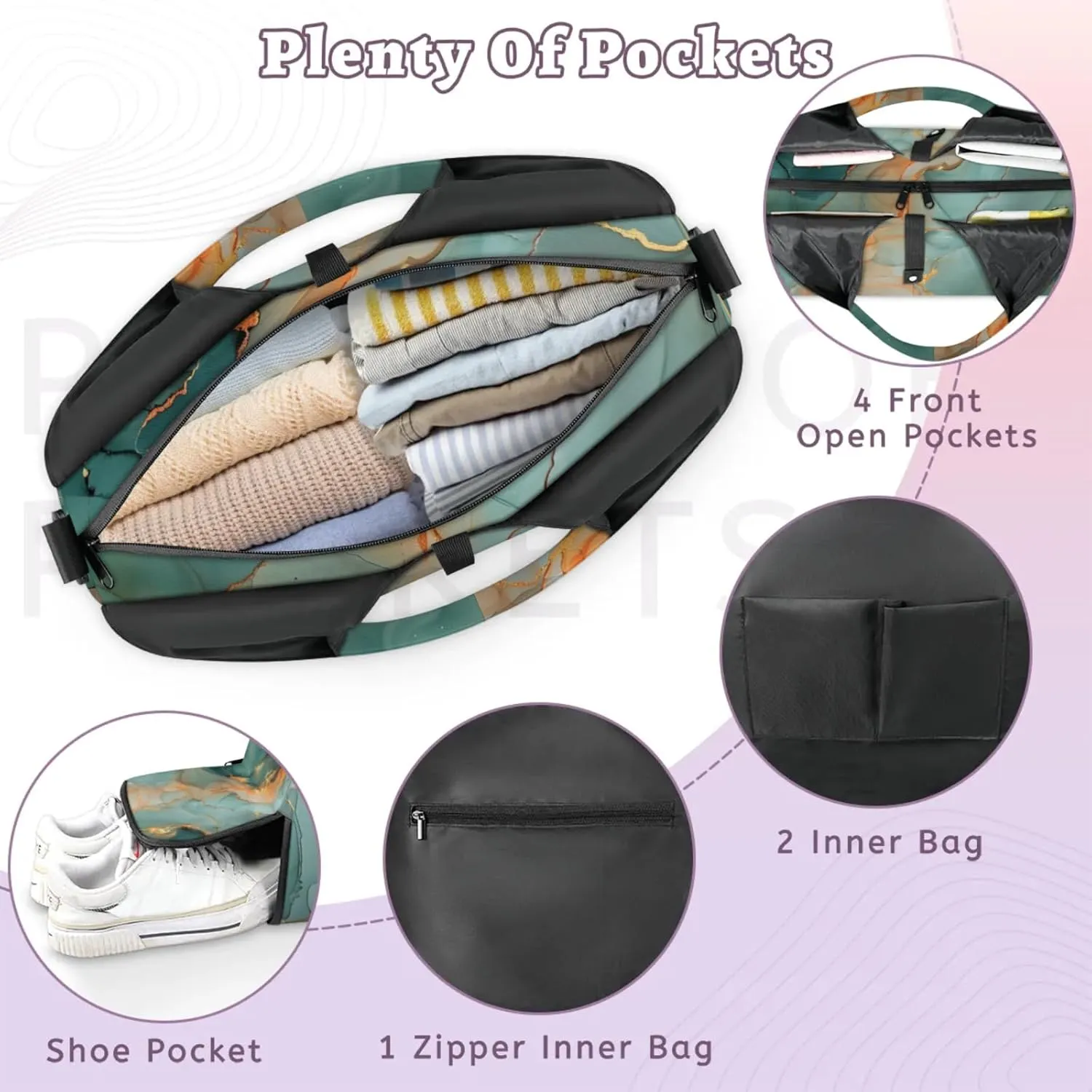 Wallpaper Marble Decor Gym Bag Yoga Mat Tote for Women with Shoes Compartment Lightweight Duffle Travel Carrier Wet Dry Storage Pockets Adjustable Pilates Mats Shoulder Bags for Sport Swim