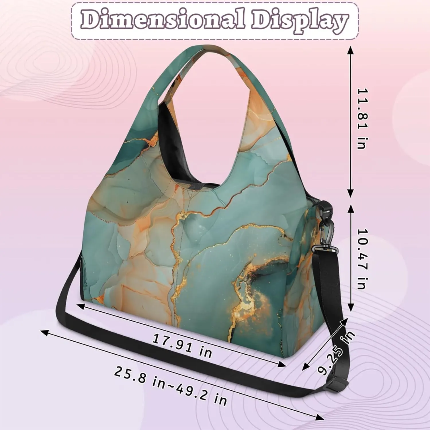 Wallpaper Marble Decor Gym Bag Yoga Mat Tote for Women with Shoes Compartment Lightweight Duffle Travel Carrier Wet Dry Storage Pockets Adjustable Pilates Mats Shoulder Bags for Sport Swim
