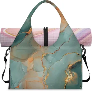 Wallpaper Marble Decor Gym Bag Yoga Mat Tote for Women with Shoes Compartment Lightweight Duffle Travel Carrier Wet Dry Storage Pockets Adjustable Pilates Mats Shoulder Bags for Sport Swim