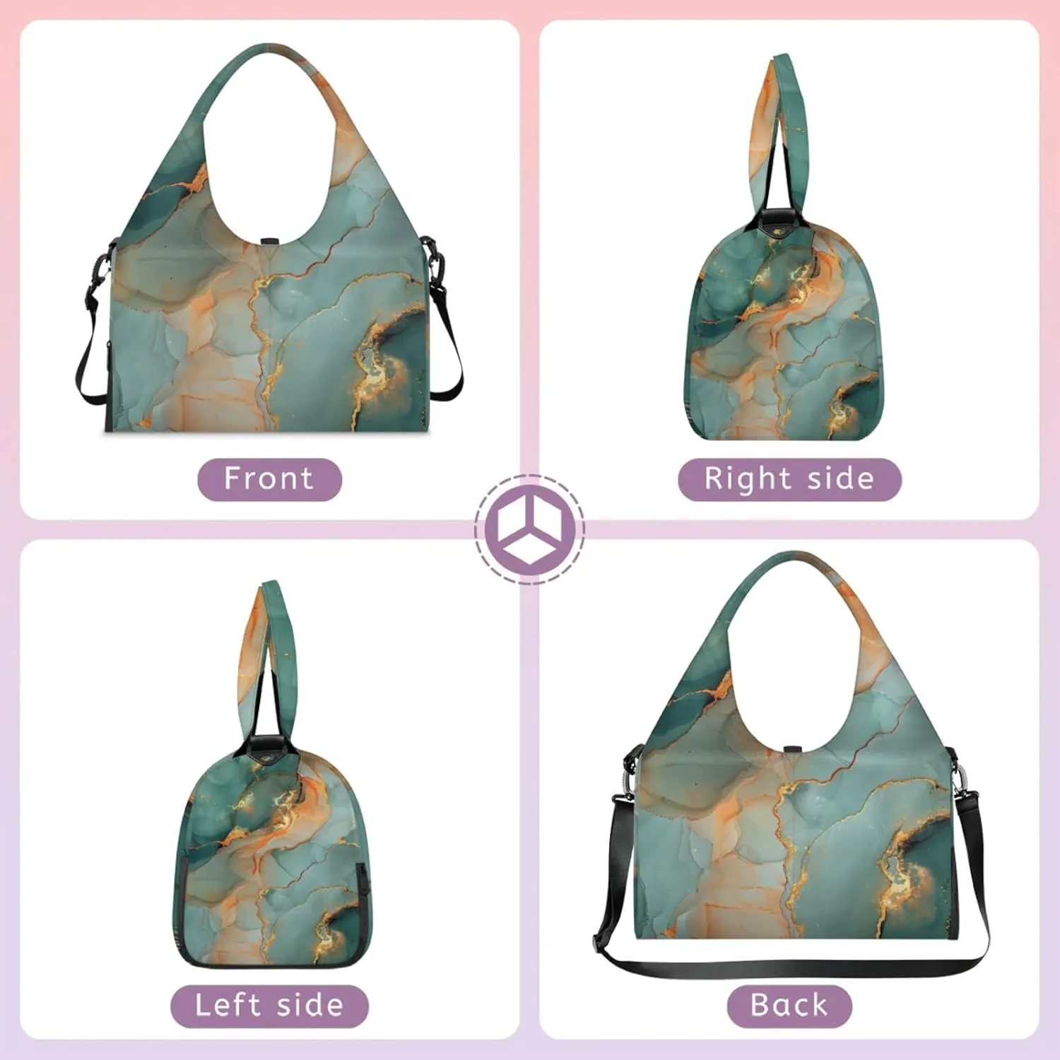 Wallpaper Marble Decor Gym Bag Yoga Mat Tote for Women with Shoes Compartment Lightweight Duffle Travel Carrier Wet Dry Storage Pockets Adjustable Pilates Mats Shoulder Bags for Sport Swim