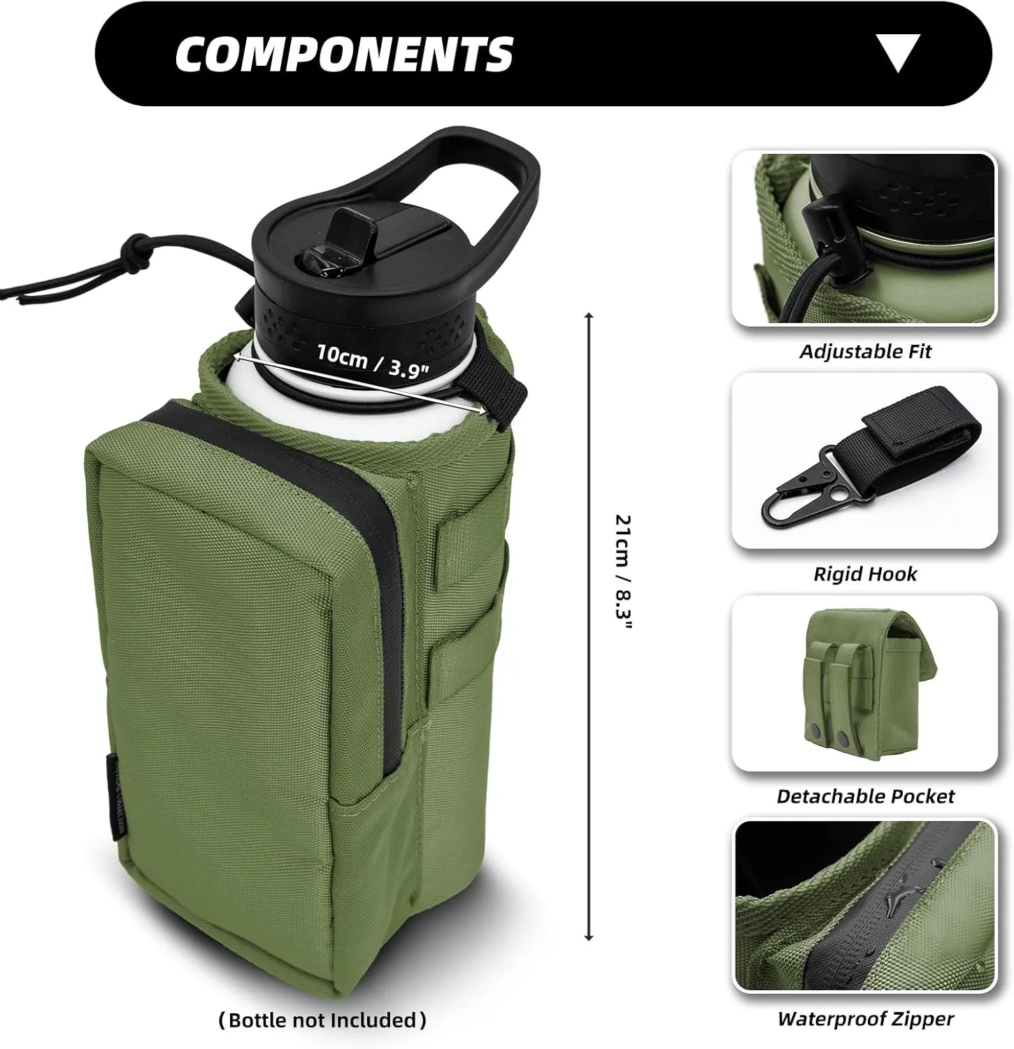 Water Bottle Holder Bag with Molle Strap - Water Bottle Carrier Pouch for Walking, Gym, Camping, Fishing, Hunting 32oz, 64oz, 128oz One Gallon Tactical Carrier Holder