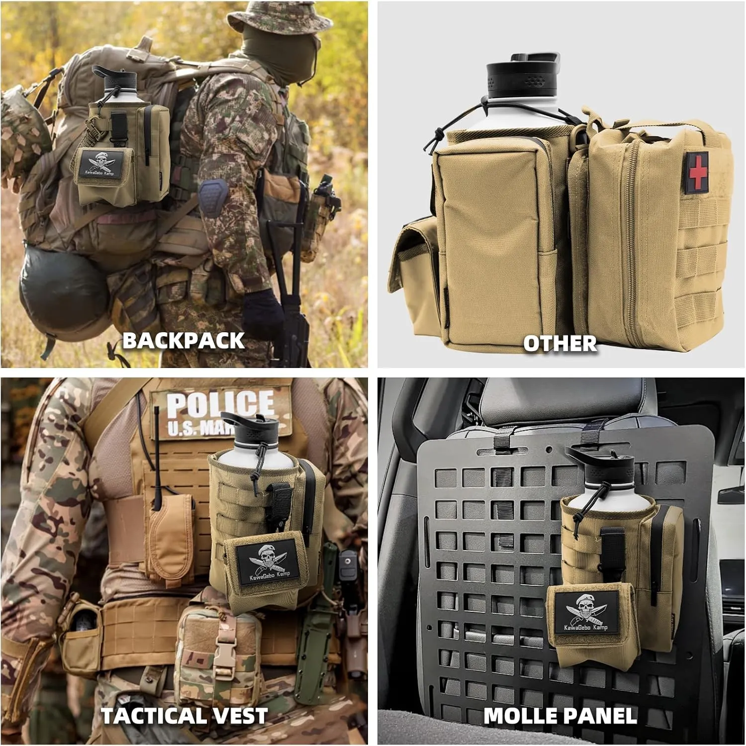 Water Bottle Holder Bag with Molle Strap - Water Bottle Carrier Pouch for Walking, Gym, Camping, Fishing, Hunting 32oz, 64oz, 128oz One Gallon Tactical Carrier Holder