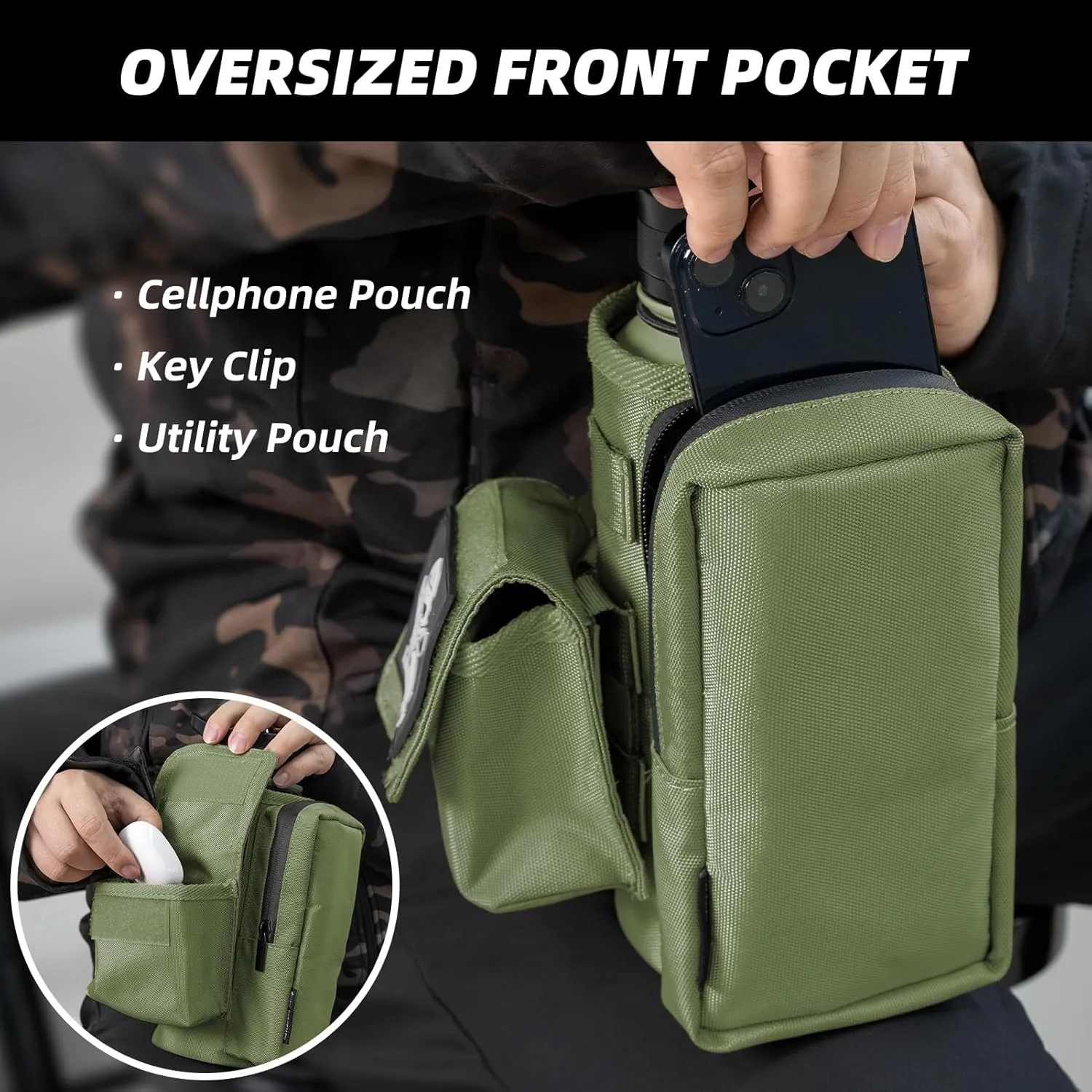 Water Bottle Holder Bag with Molle Strap - Water Bottle Carrier Pouch for Walking, Gym, Camping, Fishing, Hunting 32oz, 64oz, 128oz One Gallon Tactical Carrier Holder