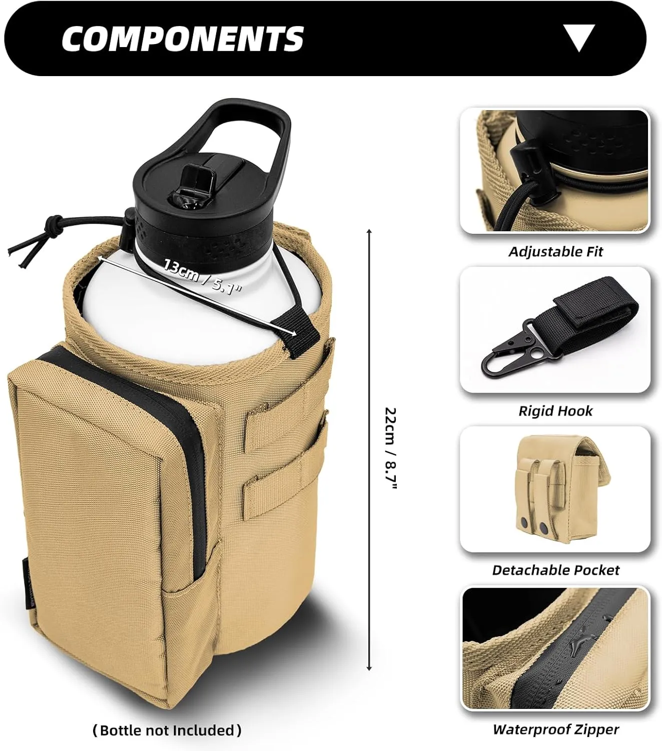 Water Bottle Holder Bag with Molle Strap - Water Bottle Carrier Pouch for Walking, Gym, Camping, Fishing, Hunting 32oz, 64oz, 128oz One Gallon Tactical Carrier Holder
