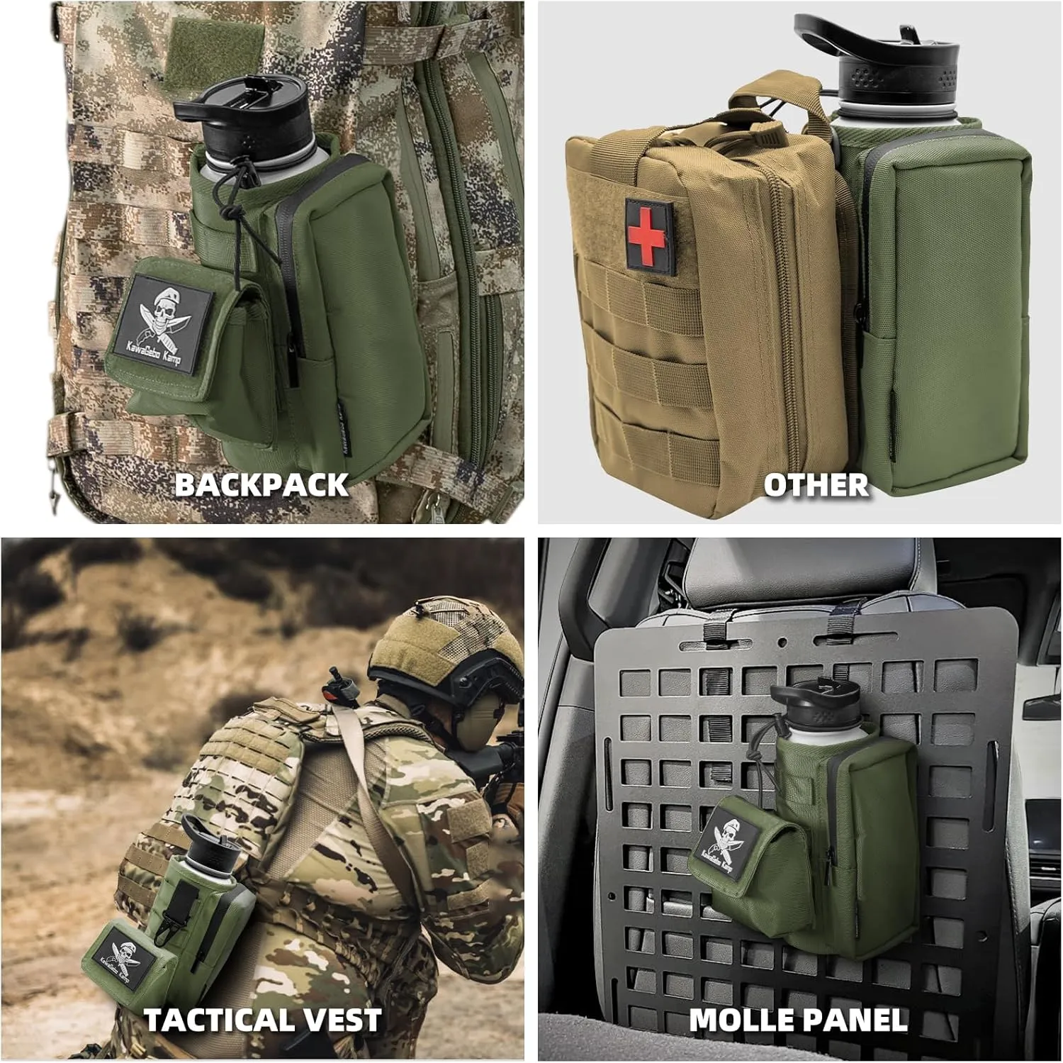 Water Bottle Holder Bag with Molle Strap - Water Bottle Carrier Pouch for Walking, Gym, Camping, Fishing, Hunting 32oz, 64oz, 128oz One Gallon Tactical Carrier Holder