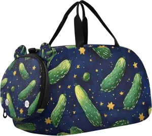 Watercolor Cucumbers Sports Duffle Bag for Teens Girls Boys, Gym Bag with Shoe Compartment, Kids Travel Overnight Weekender Shoulder Bag