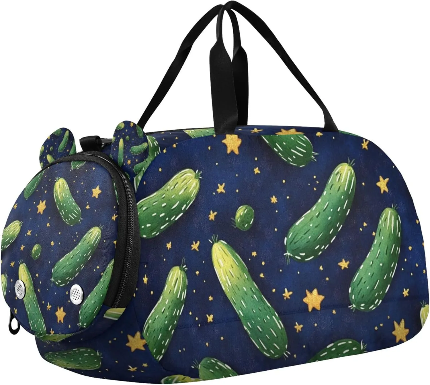 Watercolor Cucumbers Sports Duffle Bag for Teens Girls Boys, Gym Bag with Shoe Compartment, Kids Travel Overnight Weekender Shoulder Bag