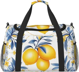 Watercolor Lemon Leaves Travel Duffel Bag Tote Bag Sports Gym Bag For Women And Men