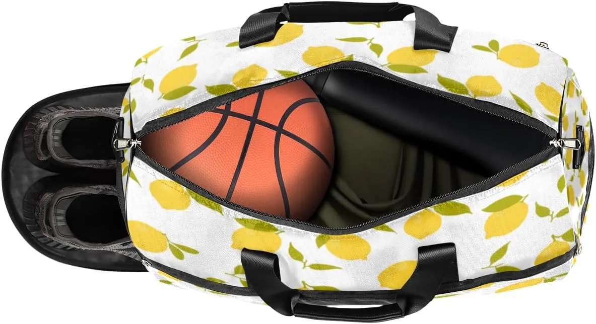 Watercolor Lemon Sports Gym Bag for Women Men Travel Duffel Bag with Wet Pocket & Shoes Compartment Waterproof Weekender Overnight Tote Carry on Bag Lightweight