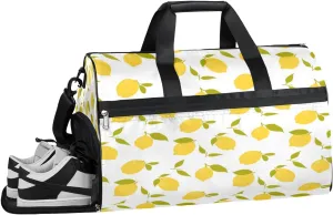 Watercolor Lemon Sports Gym Bag for Women Men Travel Duffel Bag with Wet Pocket & Shoes Compartment Waterproof Weekender Overnight Tote Carry on Bag Lightweight