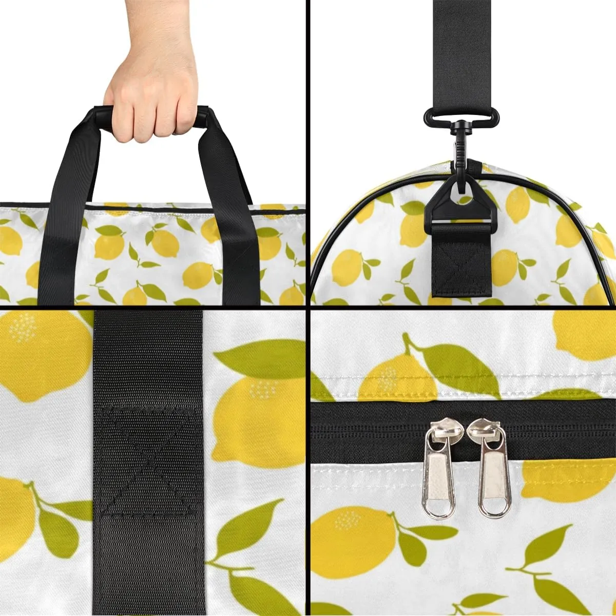 Watercolor Lemon Sports Gym Bag for Women Men Travel Duffel Bag with Wet Pocket & Shoes Compartment Waterproof Weekender Overnight Tote Carry on Bag Lightweight