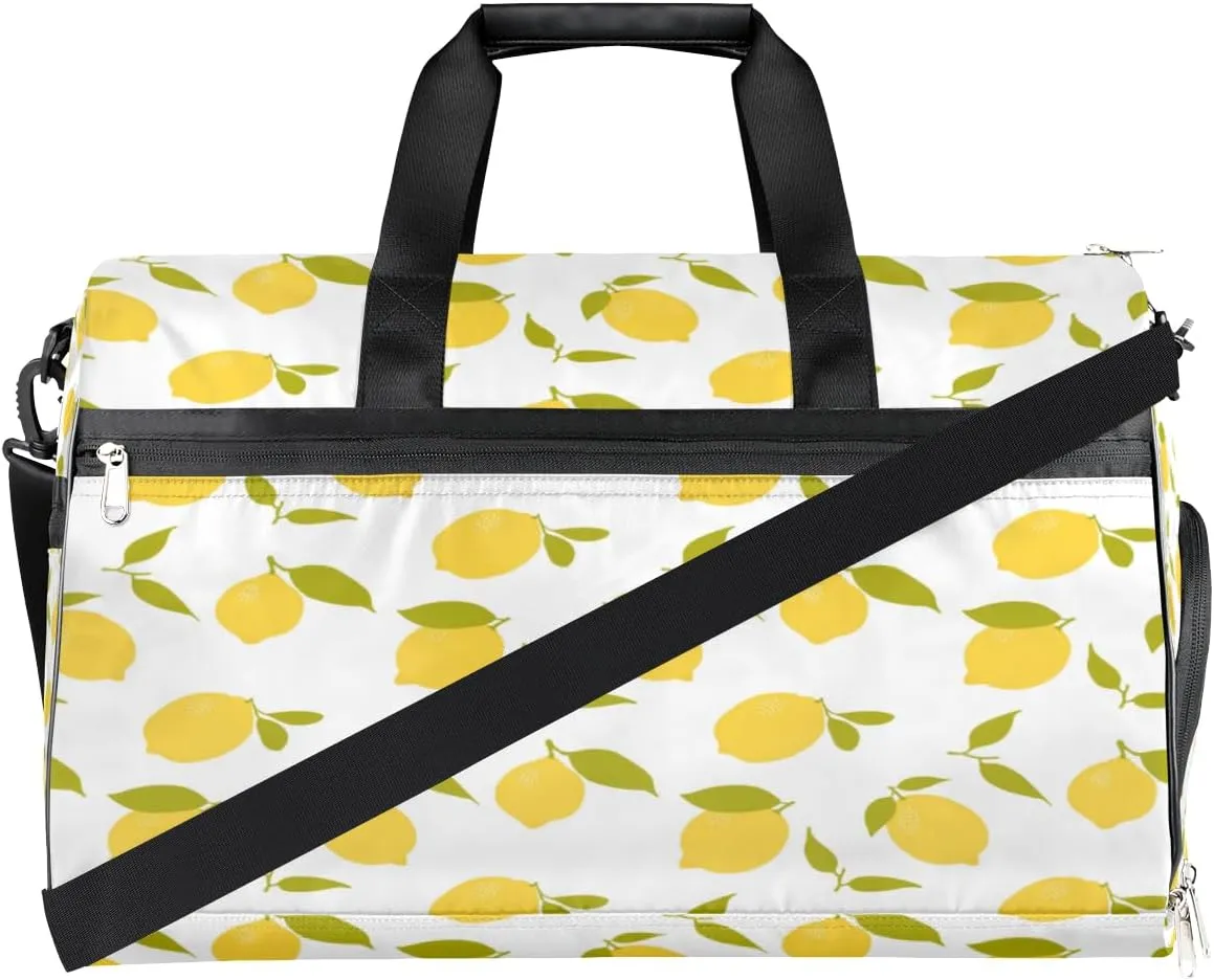 Watercolor Lemon Sports Gym Bag for Women Men Travel Duffel Bag with Wet Pocket & Shoes Compartment Waterproof Weekender Overnight Tote Carry on Bag Lightweight
