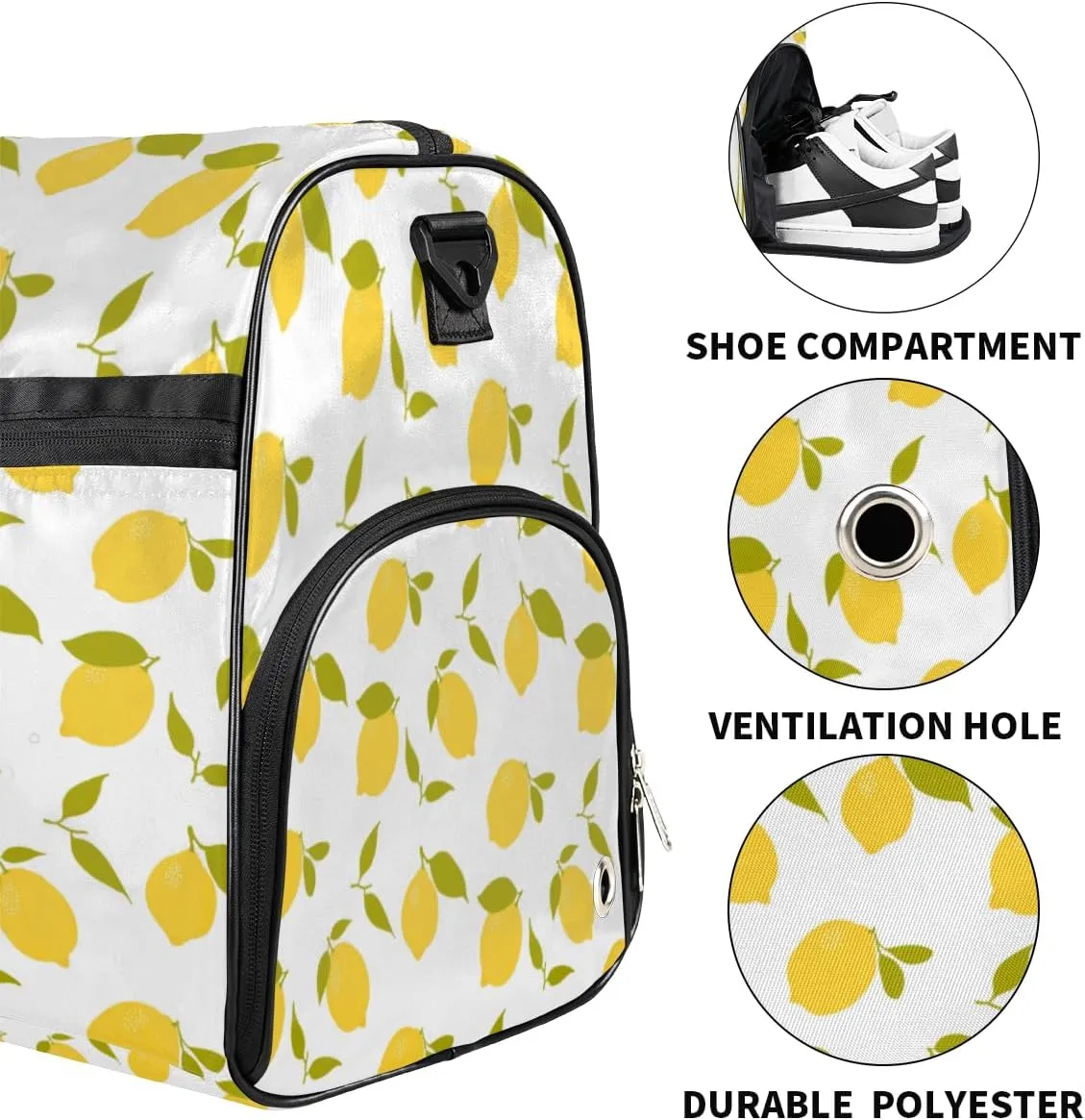 Watercolor Lemon Sports Gym Bag for Women Men Travel Duffel Bag with Wet Pocket & Shoes Compartment Waterproof Weekender Overnight Tote Carry on Bag Lightweight