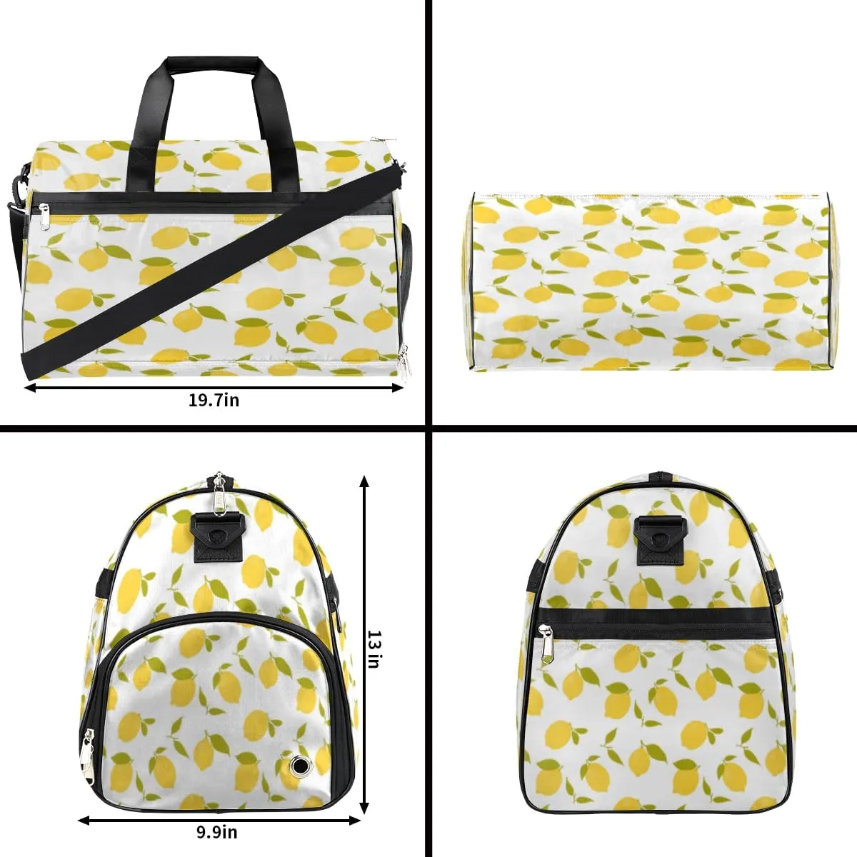 Watercolor Lemon Sports Gym Bag for Women Men Travel Duffel Bag with Wet Pocket & Shoes Compartment Waterproof Weekender Overnight Tote Carry on Bag Lightweight