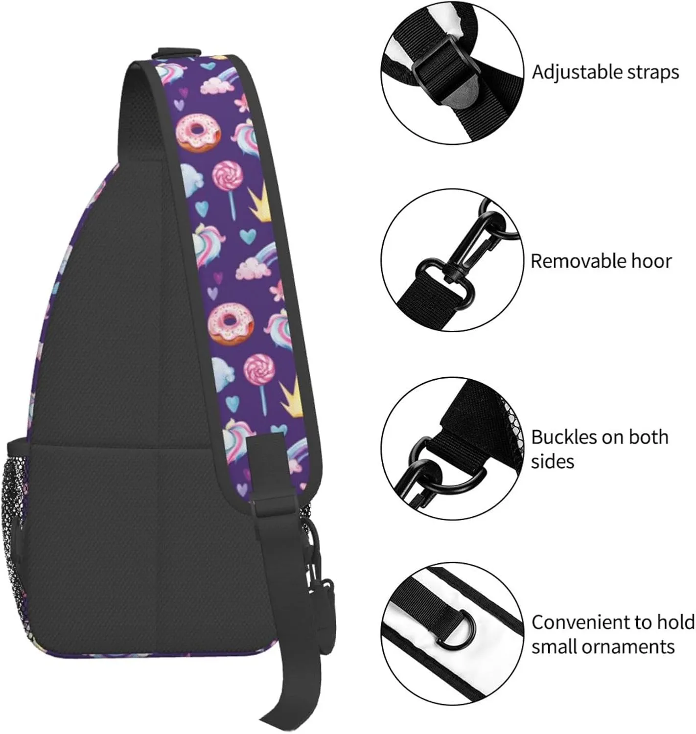 Watercolor Unicorns Rainbow Donut Chest Sling Bag Crossbody Shoulder Backpack Bag Gym Cycling Travel Hiking Daypack Cross Bag