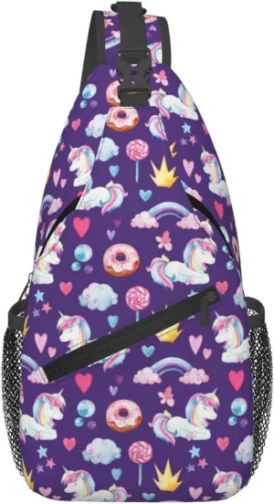 Watercolor Unicorns Rainbow Donut Chest Sling Bag Crossbody Shoulder Backpack Bag Gym Cycling Travel Hiking Daypack Cross Bag