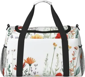 Watercolor Wild Flower Travel Duffel Bag Tote Bag Sports Gym Bag For Women And Men