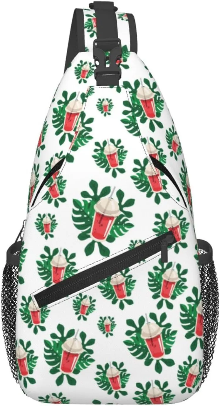 Watermelon Watermelon Leaves Watermelon Juice Crossbody Bag Adjustable Sling Bag Casual Chest Bags Travel Shoulder Backpack