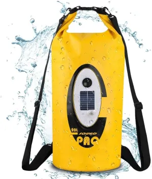 Waterproof 20L Dry Bags with Wireless Speaker Backpack for Fishing Hiking Floating,Solar Dry Storage Bag Built-in 2000mAh Battery and 5 Lighting Modes for Camping