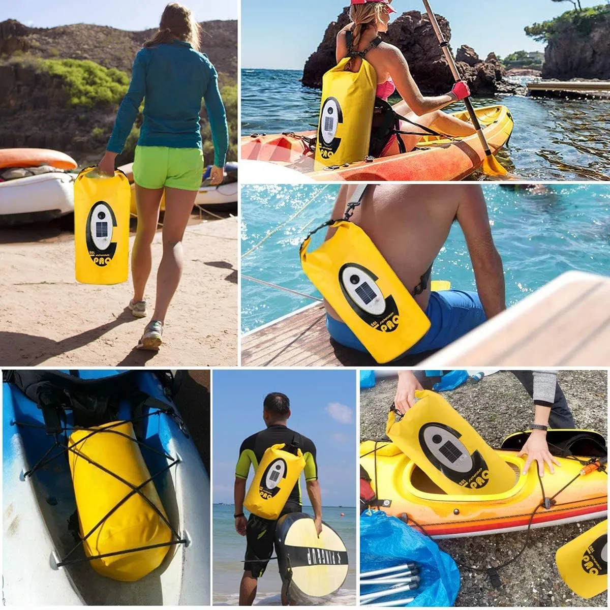 Waterproof 20L Dry Bags with Wireless Speaker Backpack for Fishing Hiking Floating,Solar Dry Storage Bag Built-in 2000mAh Battery and 5 Lighting Modes for Camping
