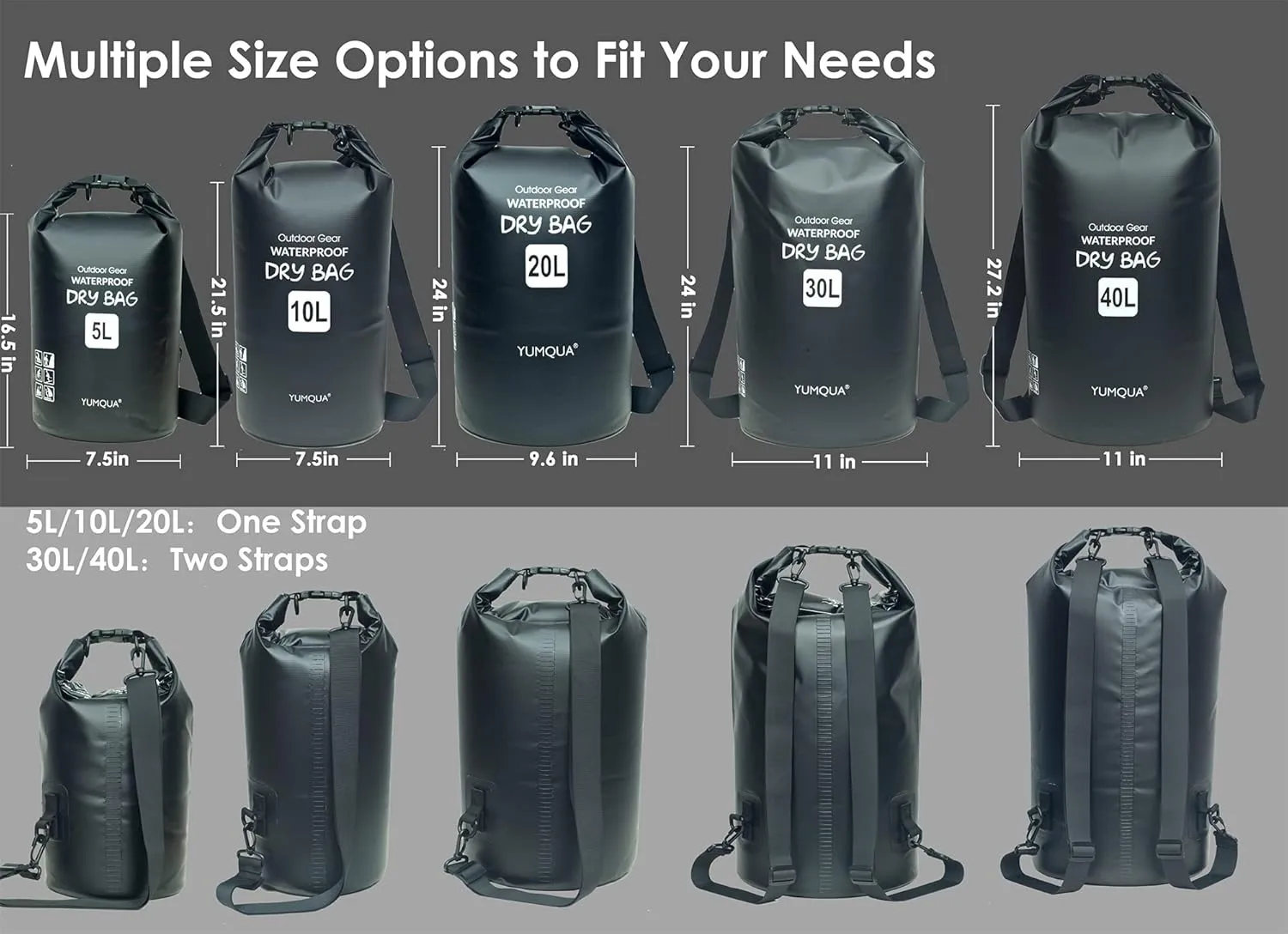 Waterproof Dry Bag Backpack 5L/10L/20L/30L/40L, Roll Top Floating Waterproof Storage Bags for Kayaking, Boating, Swimming, Hiking, Camping and Fishing