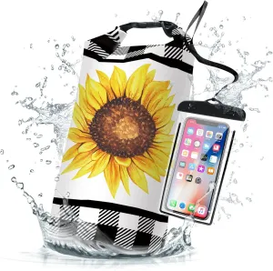 Waterproof Dry Bag,Roll Top Sunflower Small Waterproof Backpack 2L/5L/10L/20L/30L/40L Floating Lightweight Bags for Kayaking, Boating, Fishing, Swimming Camping with Waterproof Phone Case