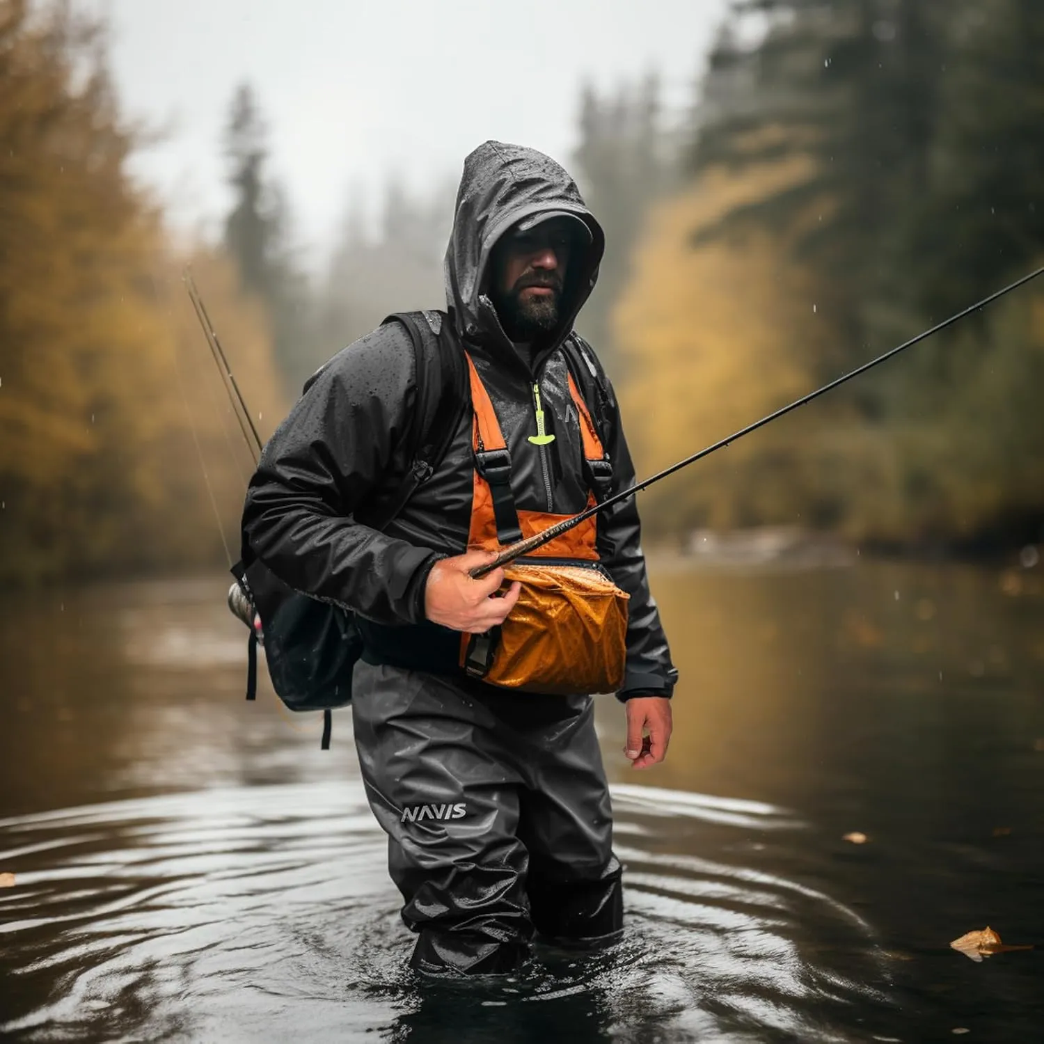 Waterproof Fishing Rain Suit - Wading Jacket & Bib Pants Set for Men, Foul Weather Gear