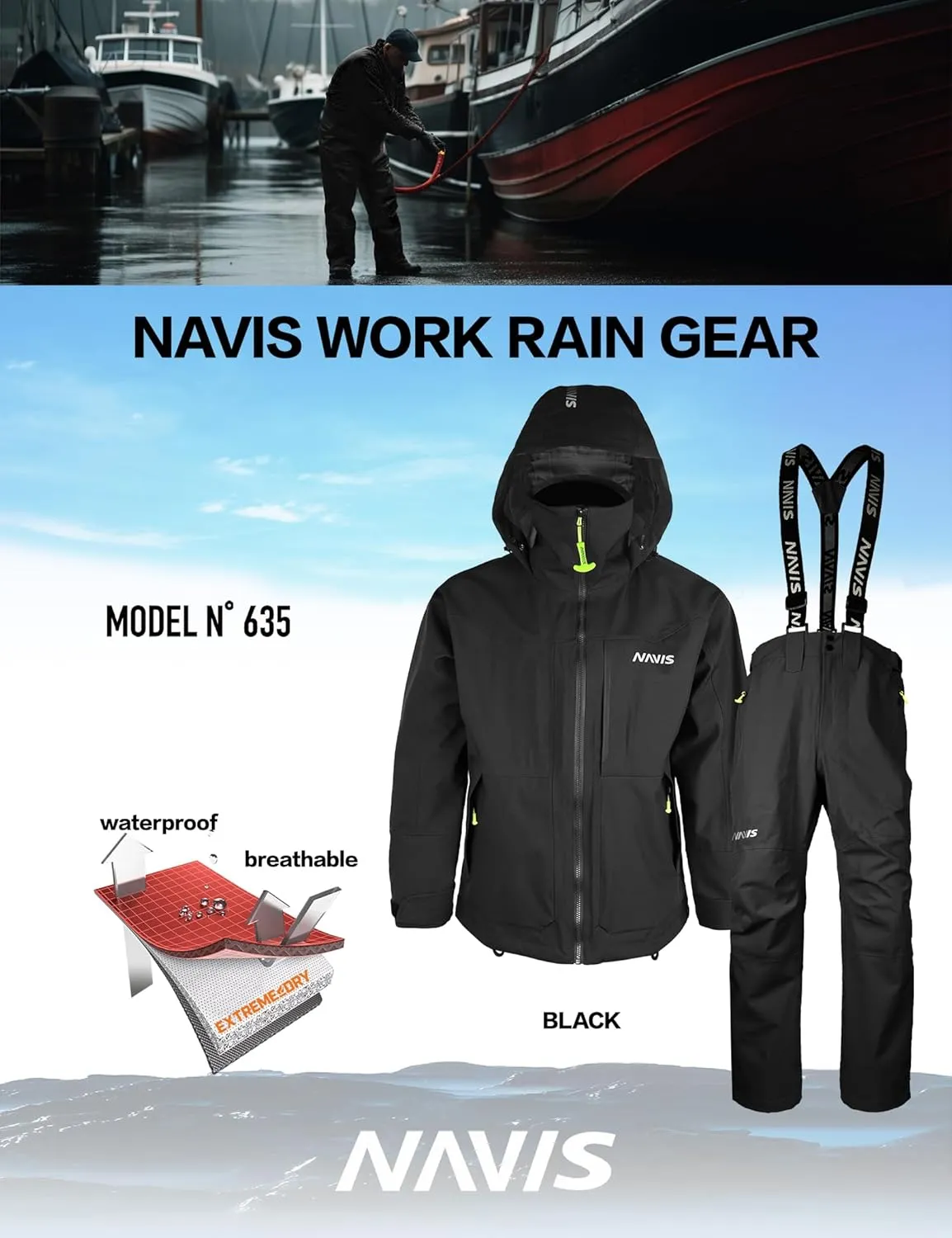 Waterproof Fishing Rain Suit - Wading Jacket & Bib Pants Set for Men, Foul Weather Gear