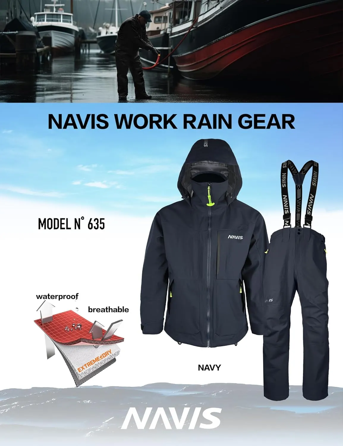 Waterproof Fishing Rain Suit - Wading Jacket & Bib Pants Set for Men, Foul Weather Gear